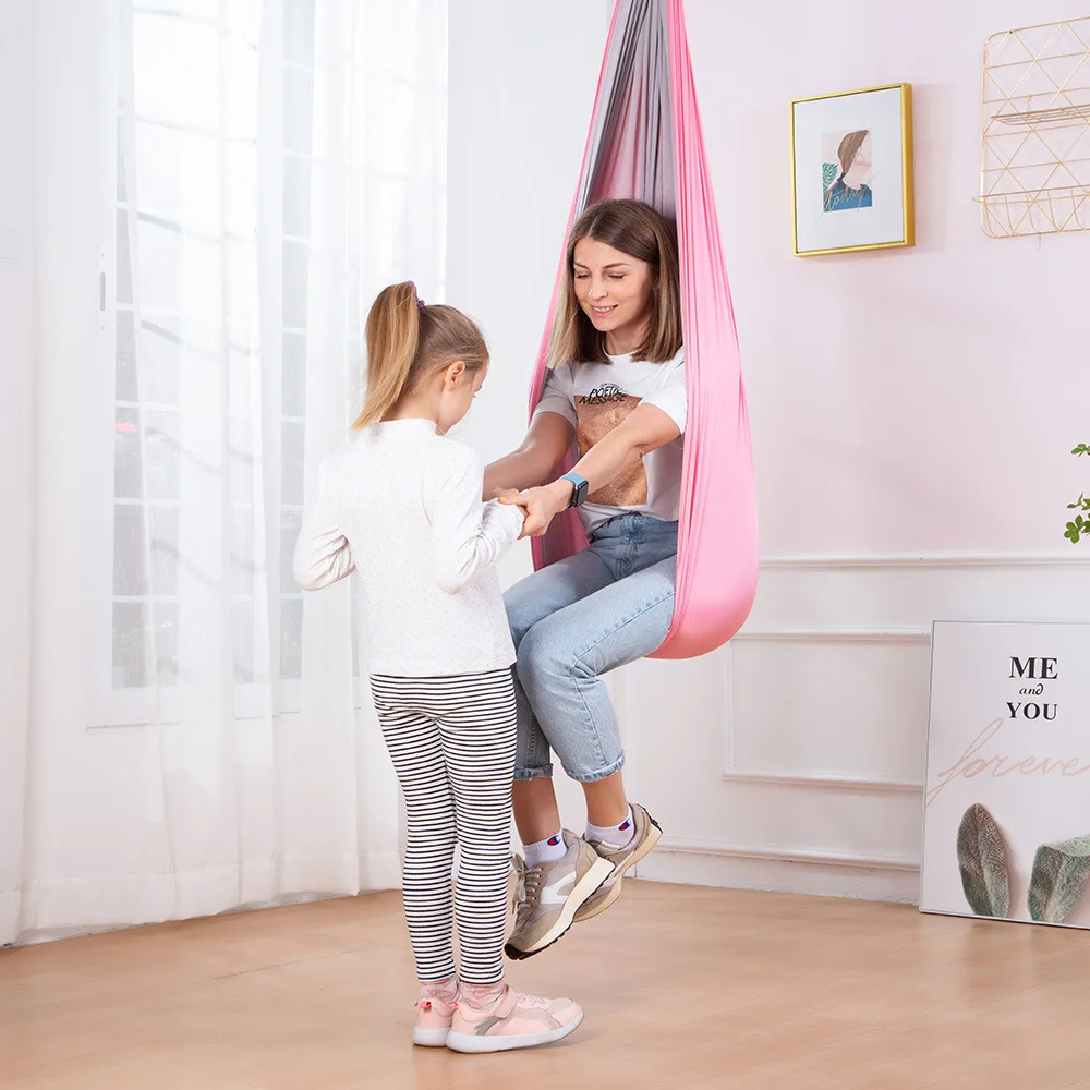 Double-Layer Two-Color 100% Nylon Material Children's Elastic Hammock Sensory Indoor and Outdoor Swing Glider Yoga