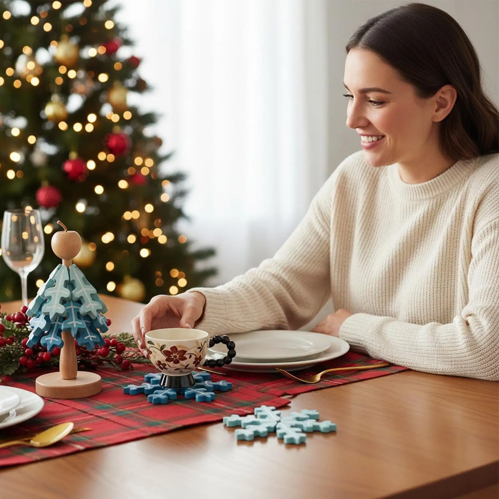 

Wooden Tree Trivet Set Heat Resistant Foldable Coasters Christmas Tree Coasters Set For Home Restaurant Apartment Kitchen Pans