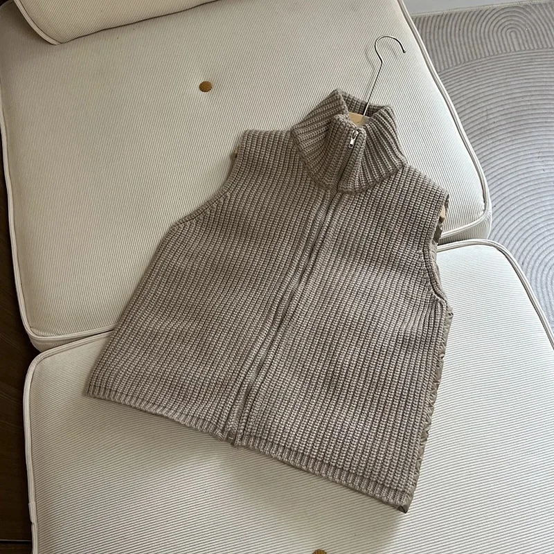 2025 outono/inverno novo colete de malha feminino commuter gola emenda colete