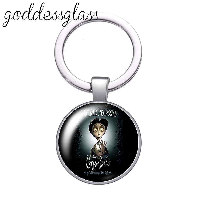 Tim Burton\'s Corpse Bride Ghost Cartoon Photo glass cabochon keychain Bag Car key chain Ring Holder Charms keychains gift