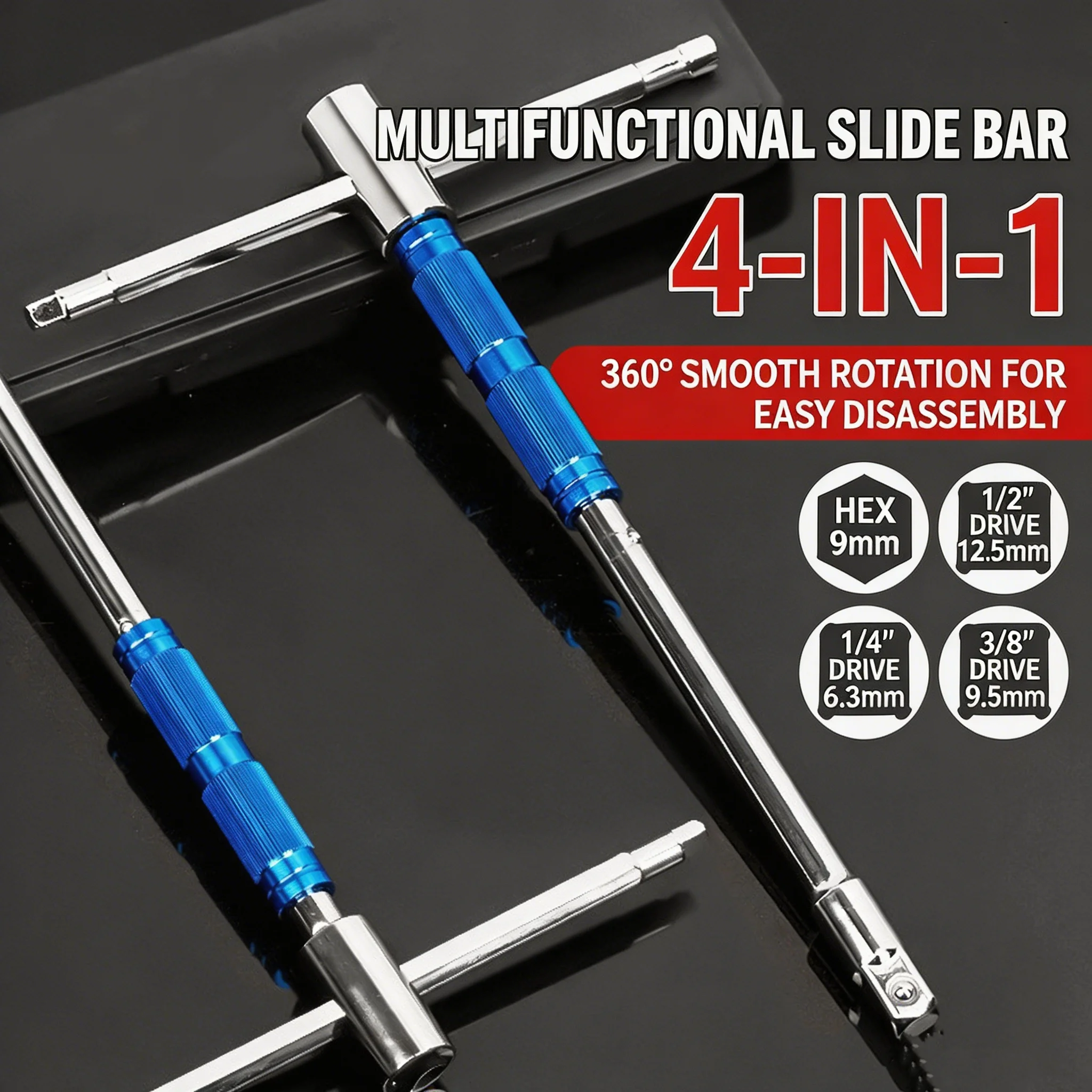Multifunctional T-Handle Socket Wrench Set with Interchangeable Sockets And Lever Bar - Easy to Use Hand Tool for Repair Work