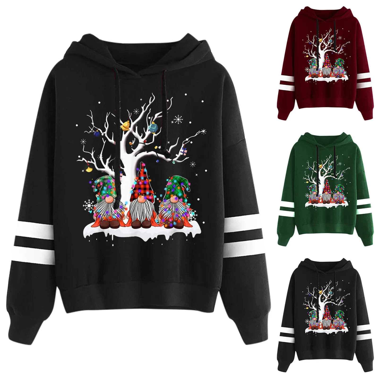 Women\'S Sweatshirt Plus Size Round Neck Warm Soft Christmas Pattern Printed Xmas Tree Print Pullover Hoodies Tops Female Wear