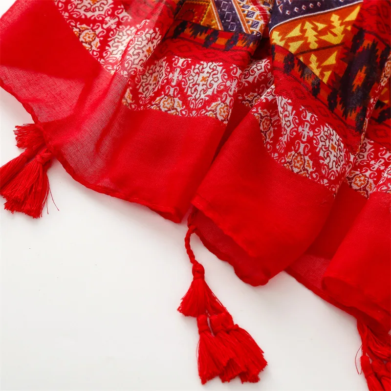 Fashion Viscose Cotton Scarf Tassel Women Red Shawl Soft Scarves Outdoor Sunscreen Echarpe Breathable Neckerchief