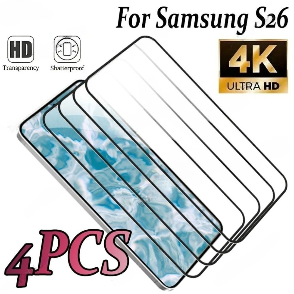 4 Stück Full Cover Displayschutzfolie für Samsung S26 S25 S24 Ultra S25 S26 Edge S25 S24 FE High Clear 9H Härte gehärtetes Glas
