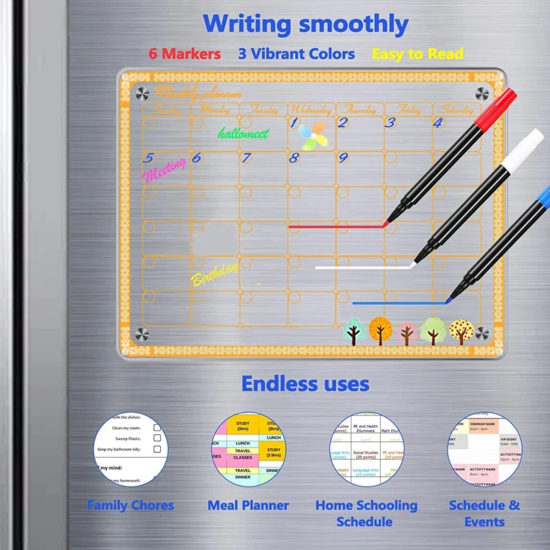 Transparent Monthly Calendar Board For Fridge, 2Pack 15.7X11.8 Inch Clear Calendar Planner Board For Refrigerator