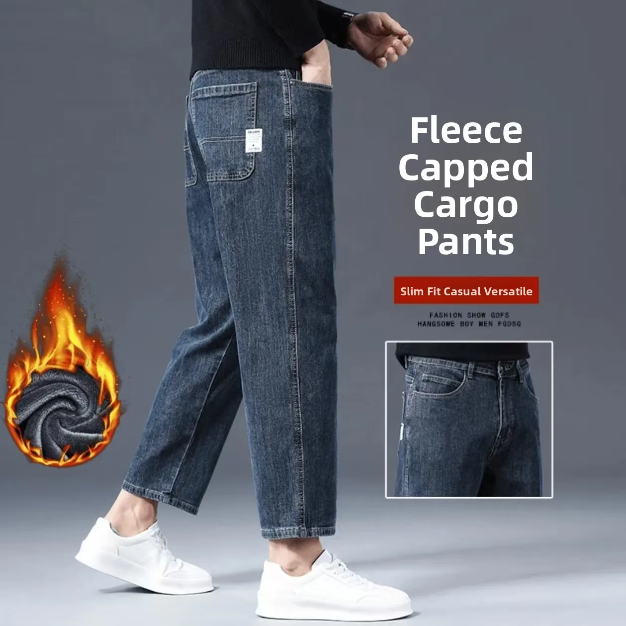 

American Style Loose Straight Leg Men's Jeans mid Waist Five Pockets Fashion Urban Casual Wear Resistant Cotton Blend