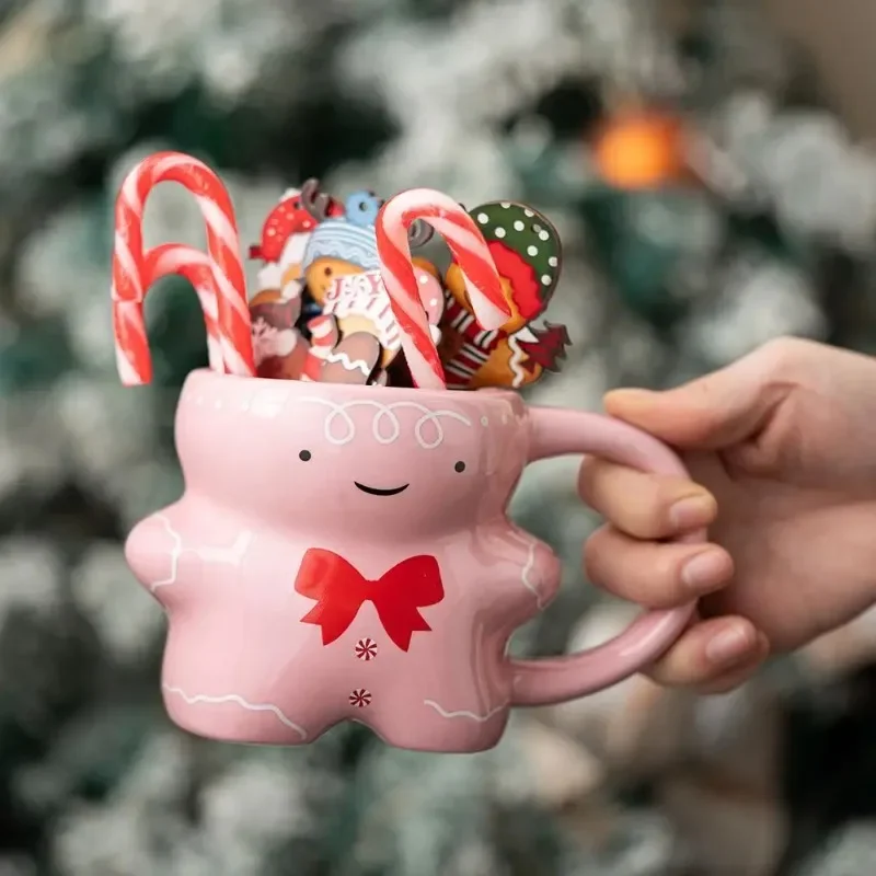 Christmas-themed Gingerbread Man Cartoon Cute Ceramic Mug Milk Coffee Cup Couple Mugs Gift for Christmas
