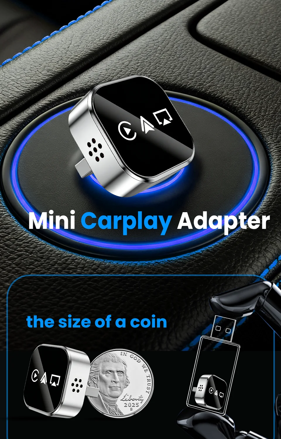 CarRocket Upgrade 4-in-1 Kabelgebundener zu kabelloser CarPlay Android Auto AirPlay Mirror Link Stabiler Bluetooth-Adapter für Audi Benz Toyota – Detail 8