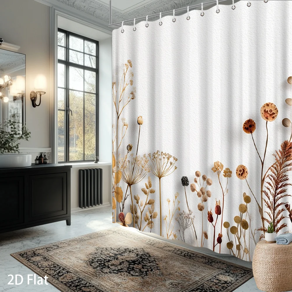 

Botanical Floral Shower Curtain – Vibrant Sunflowers, Blue Daisies & Pink Cosmos on White, Waterproof Polyester,