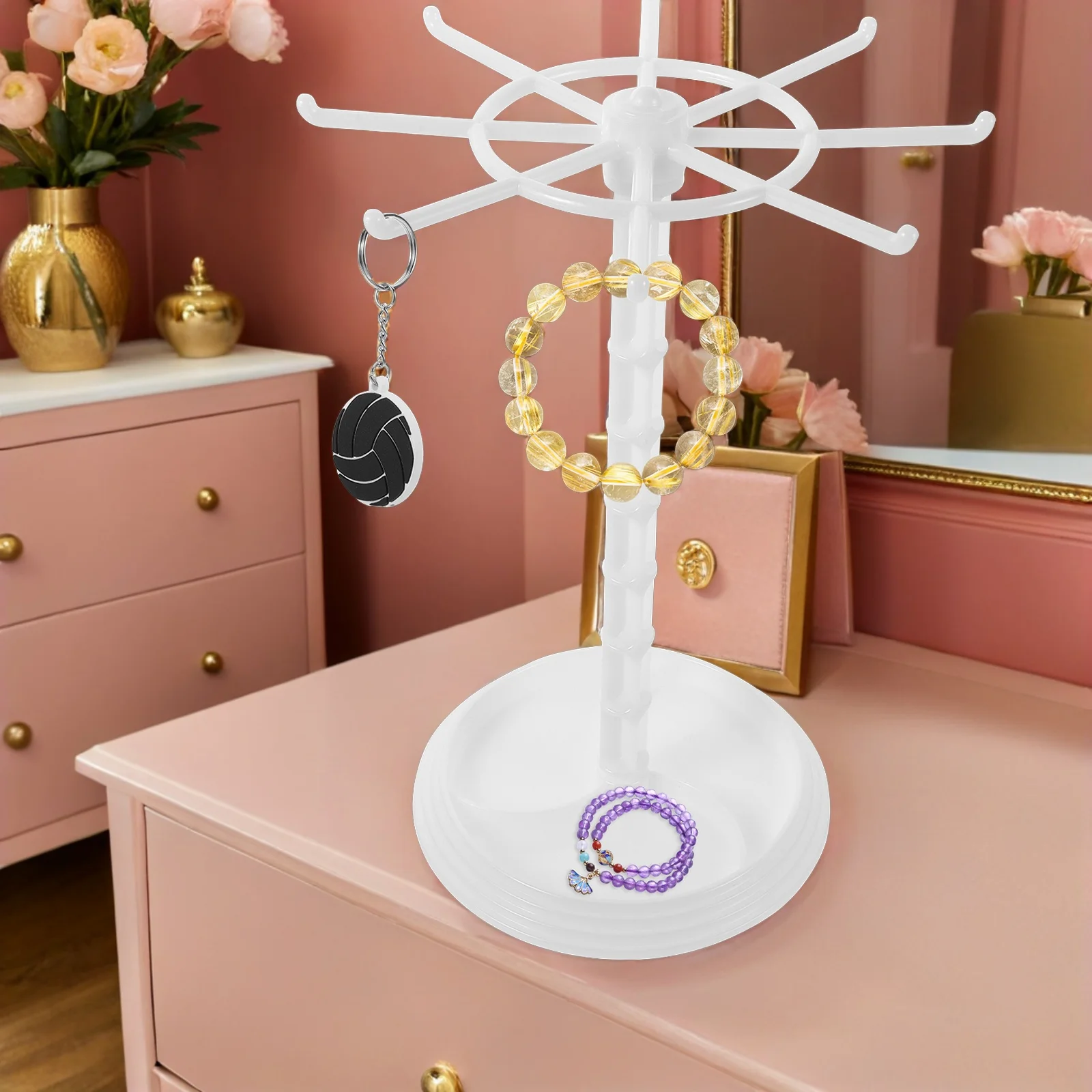 

Organizer Stand Compact Rotatable Rack for Bracelets Watches Earrings Keys Hair Ties Headband Display Storage