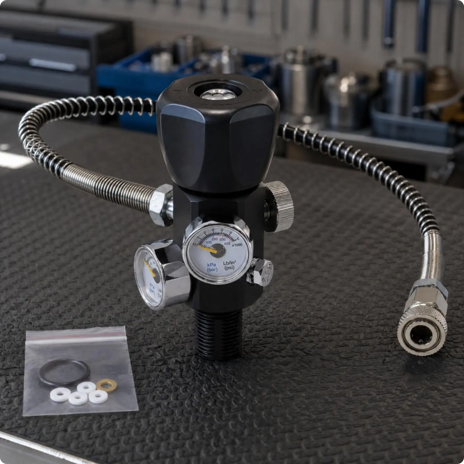 Dual Gauge High Pressure Valve with Relief Component Knurled Adjustment for Gas Cylinder Filling and Shutoff System