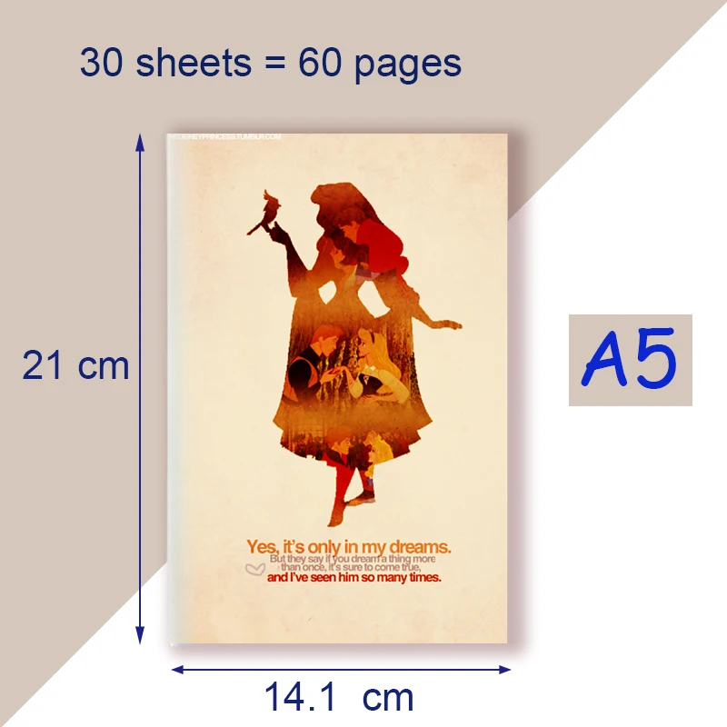 A5 Thread Notebook Girls - Sleeping Beauty - Aurora Cosplay Dress Disney Princess Quote Note Book For Fans Halloween Christmas