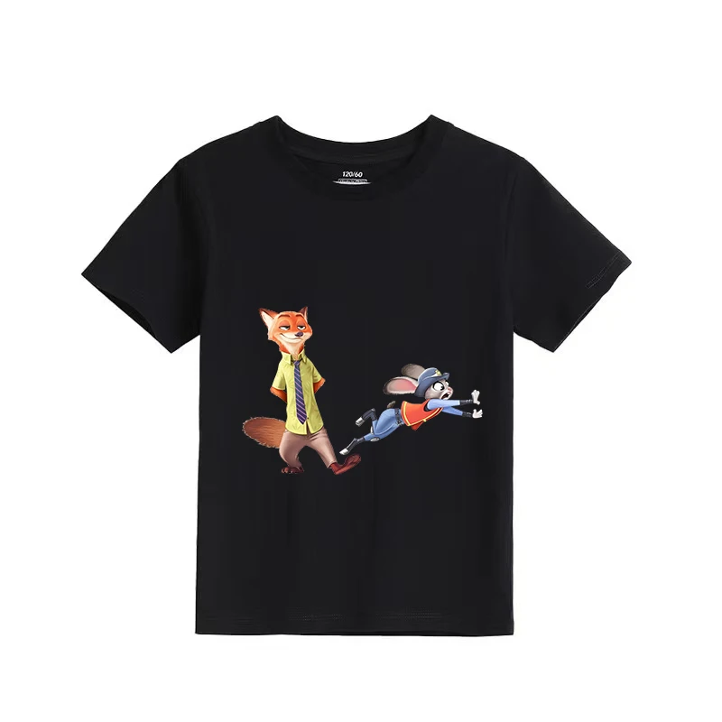 

2026 100% хлопок, новая милая мужская и женская поп-футболка с героями мультфильмов «Зверополис», универсальный топ