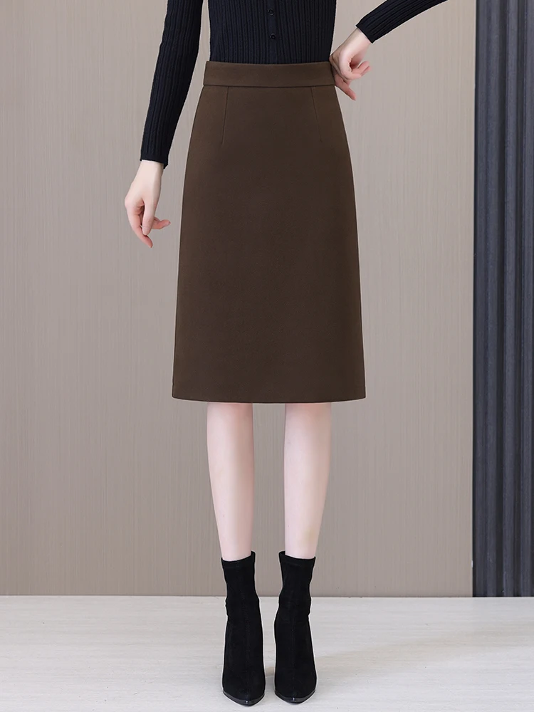 

High Waist A-Line Skirt Women's Autumn Winter Thickened Straight Cut Suiting Skirts Korean Style Casual Fashion