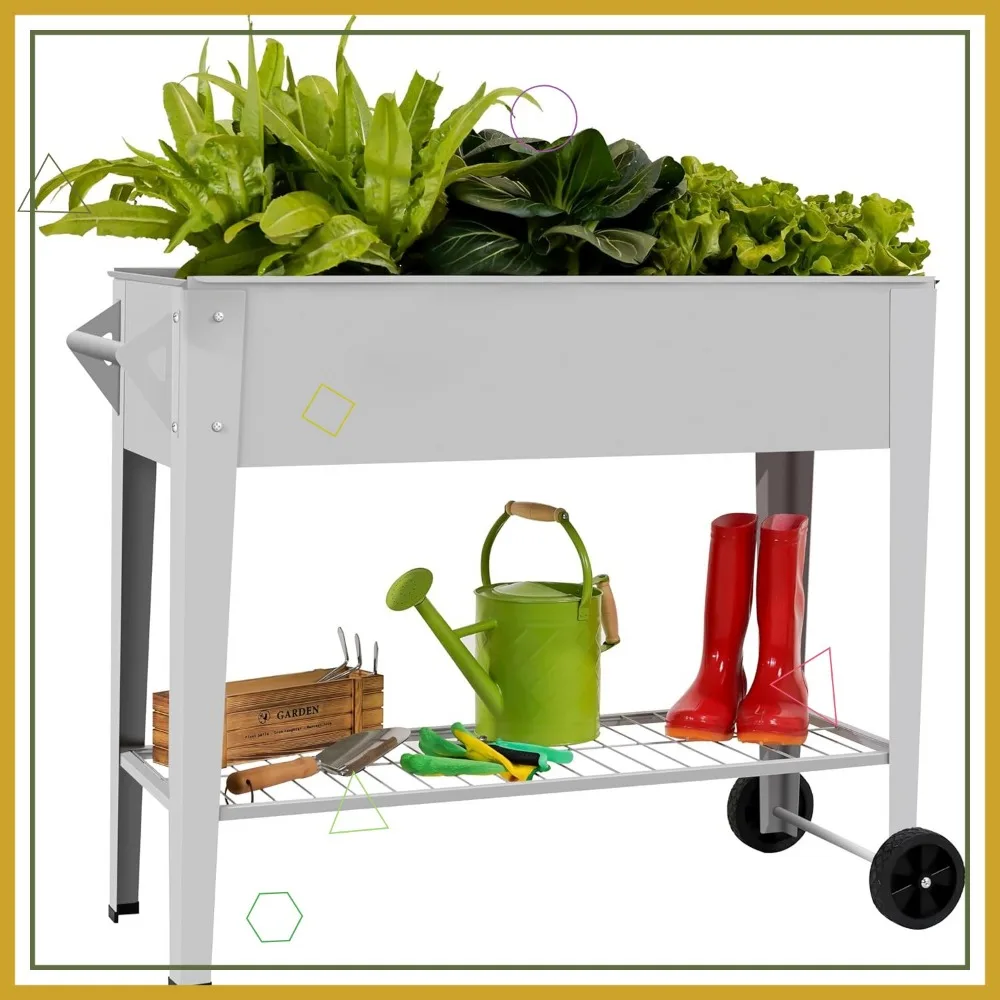 

Сверхмощная приподнятая садовая кровать с колесиками для уличных овощей и цветов, легкая мобильность и устойчивость к ржавчине
