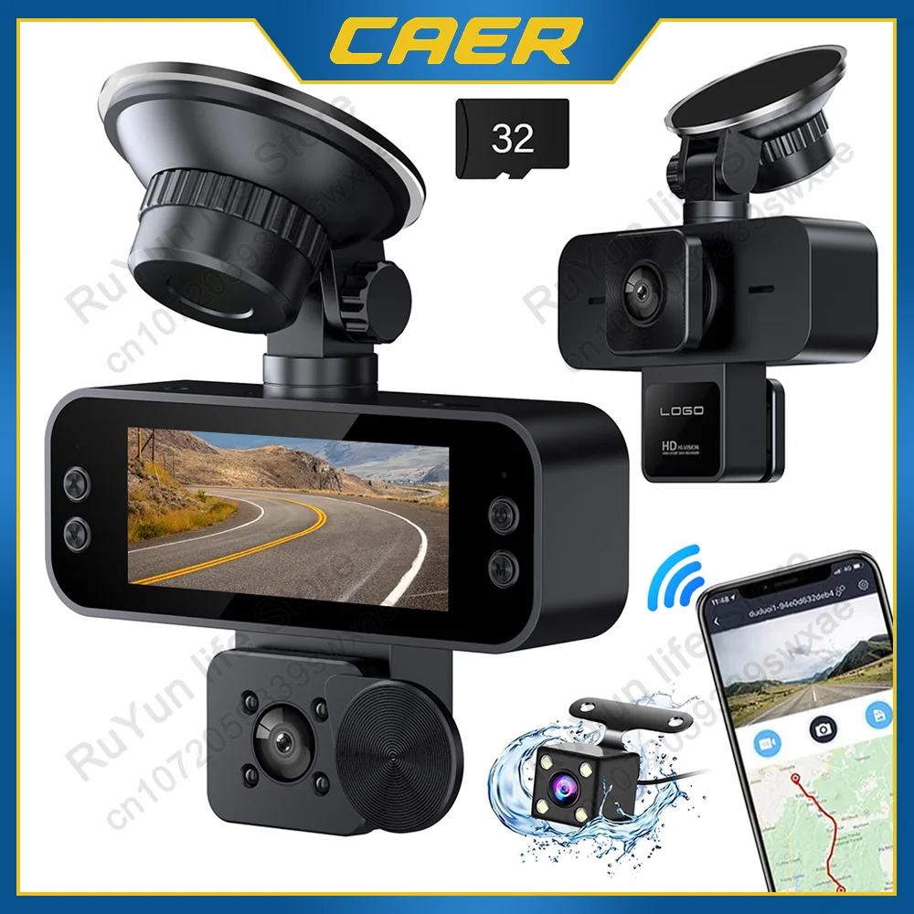 Dashcam für Autos 360° °   FHD DVR 3 Kanäle Videorecorder 1080P Rückfahrkamera WIFI APP Steuerung