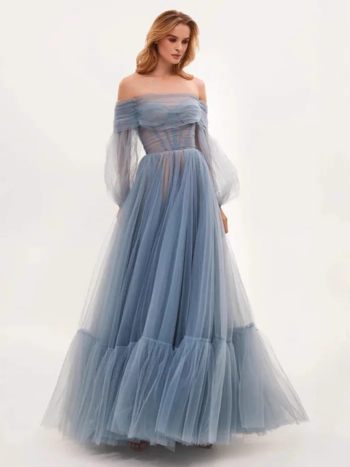 Ele Long Sve Тюлевое платье на одно плечо Роскошная юбка-миди Аосфера Китайское свадебное платье для женщин