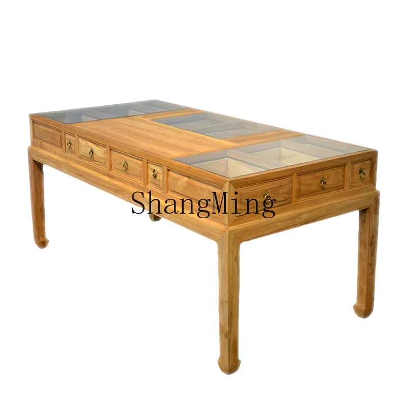 

ZYY old elm jewelry exhibition solid wood counter jewelry cabinet glass display cabinet