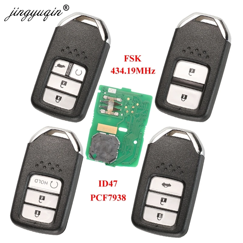 

jingyuqin 2/3/4 BTN Remote Smart Car key 434Mhz FSK For Honda Greiz Fit City Jazz XRV Venzel HRV CRV ID47 CHIP