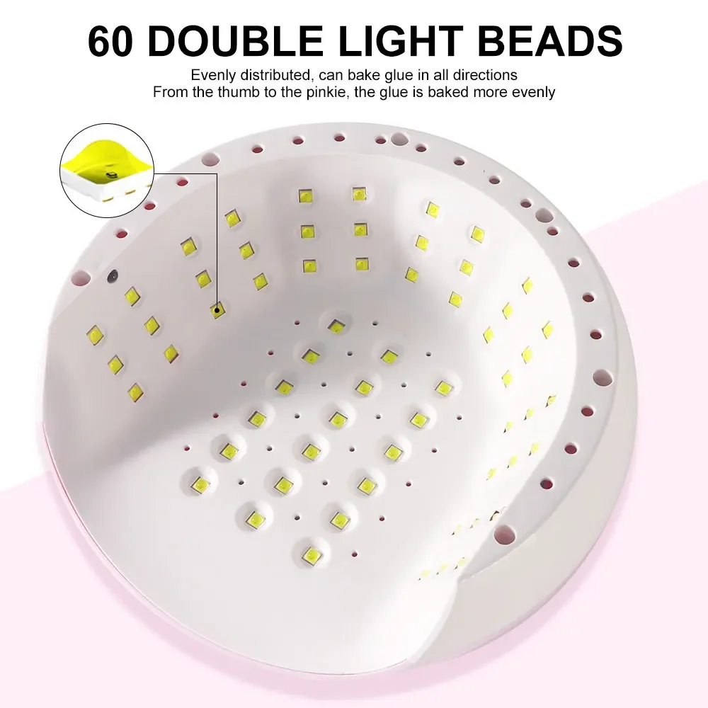 60 LED الأشعة فوق البنفسجية مسمار الفن مصباح المهنية مسمار مجفف قاعدة قابلة للإزالة مع الموقت والاستشعار الذكي لعلاج هلام البولندية مسمار أداة فنية #2