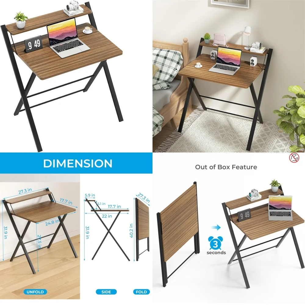 

Computer desksFolding Table No Assembly Required Compact 2 Tier Foldable Laptop Desk Portable Small Computer Table for Home