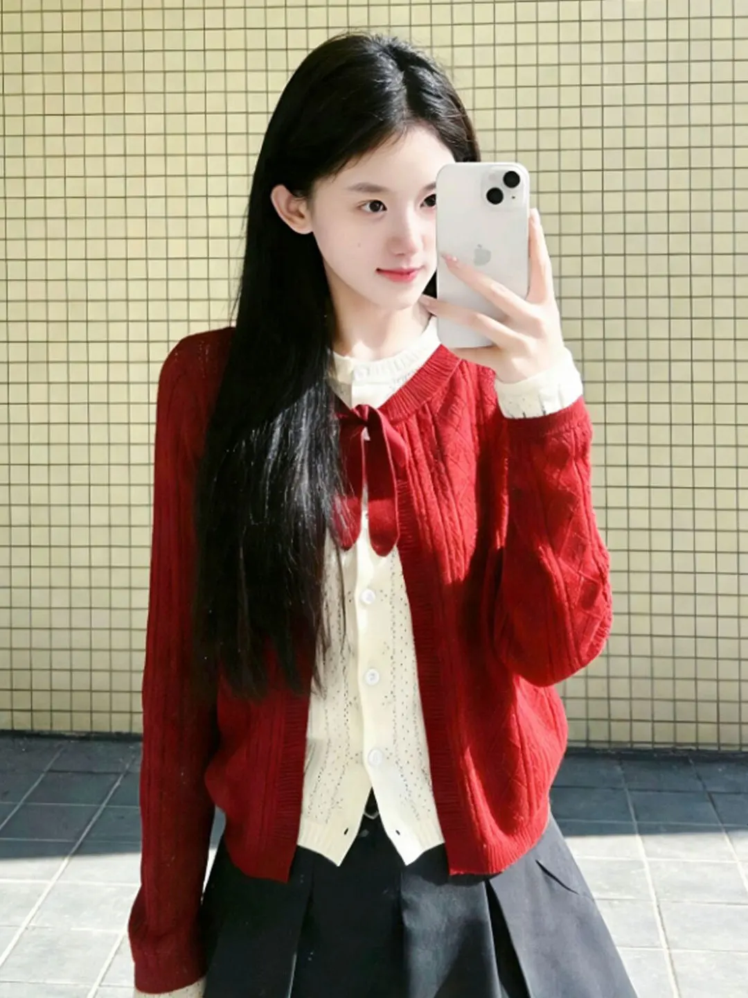 

Red Knitted Top And Skirt Set Spring Faion Outfit Small Size Unique Beautiful Two Piece Suit Comfortable Gentle Sle