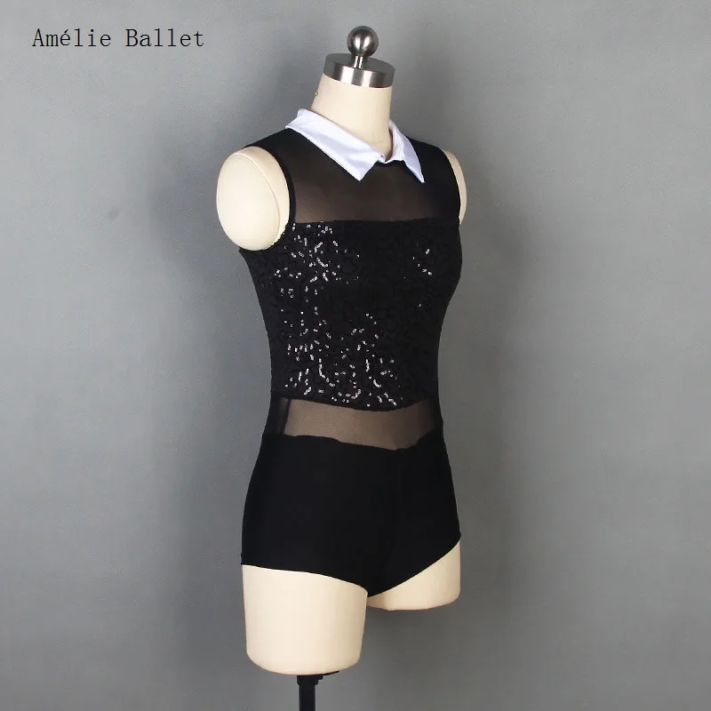 19101 Leotardo de lentejuelas de malla negra, trajes de actuación escénica de Jazz y Hip Hop para mujeres y niños, ropa de baile sin mangas, falda