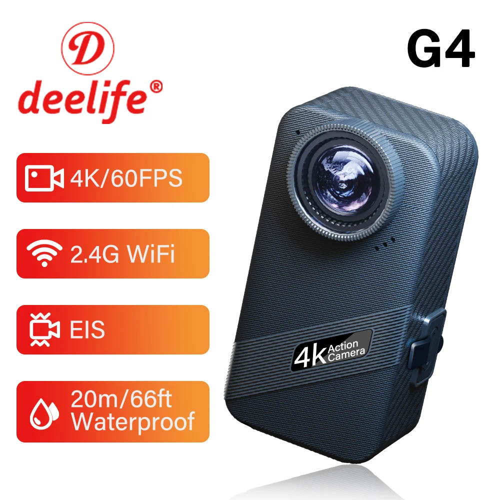 Deelife 4K 60FPS Sports Action Camera WiFi 20m/66ft Waterproof Bicycle Motorcycle Helmet Anti-shake Stabilized Action Cam