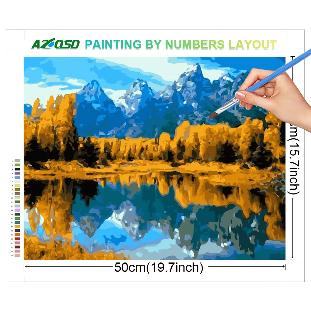 AZQSD Picture Oil Painting By Numbers City Landscape Mountain Handpainted Acrylic Coloring On Canvas Street Lake Home Decor