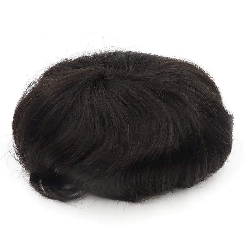 8x10 1B #   Peruca masculina de renda ajustável, preto natural, 100% sistemas de substituição de cabelo real, renda suíça frontal, densidade 130%