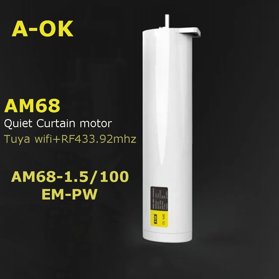 A-OK 투야 와이파이 커튼 모터, RF433 리모컨, 투야 앱 제어, 건식 접촉 제어, 100-240V, 초저소음 모터, AM68 1.5n, 100