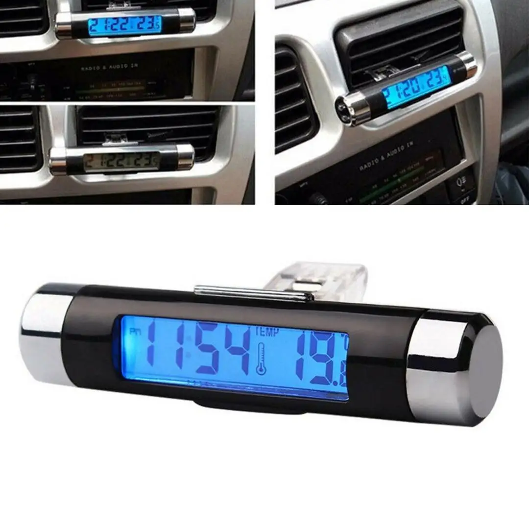 

Portable Car Digital Clock Thermometer 2 in 1 Electronic Time Temperature Display with Clip Blue LED for Vehicle Accessories