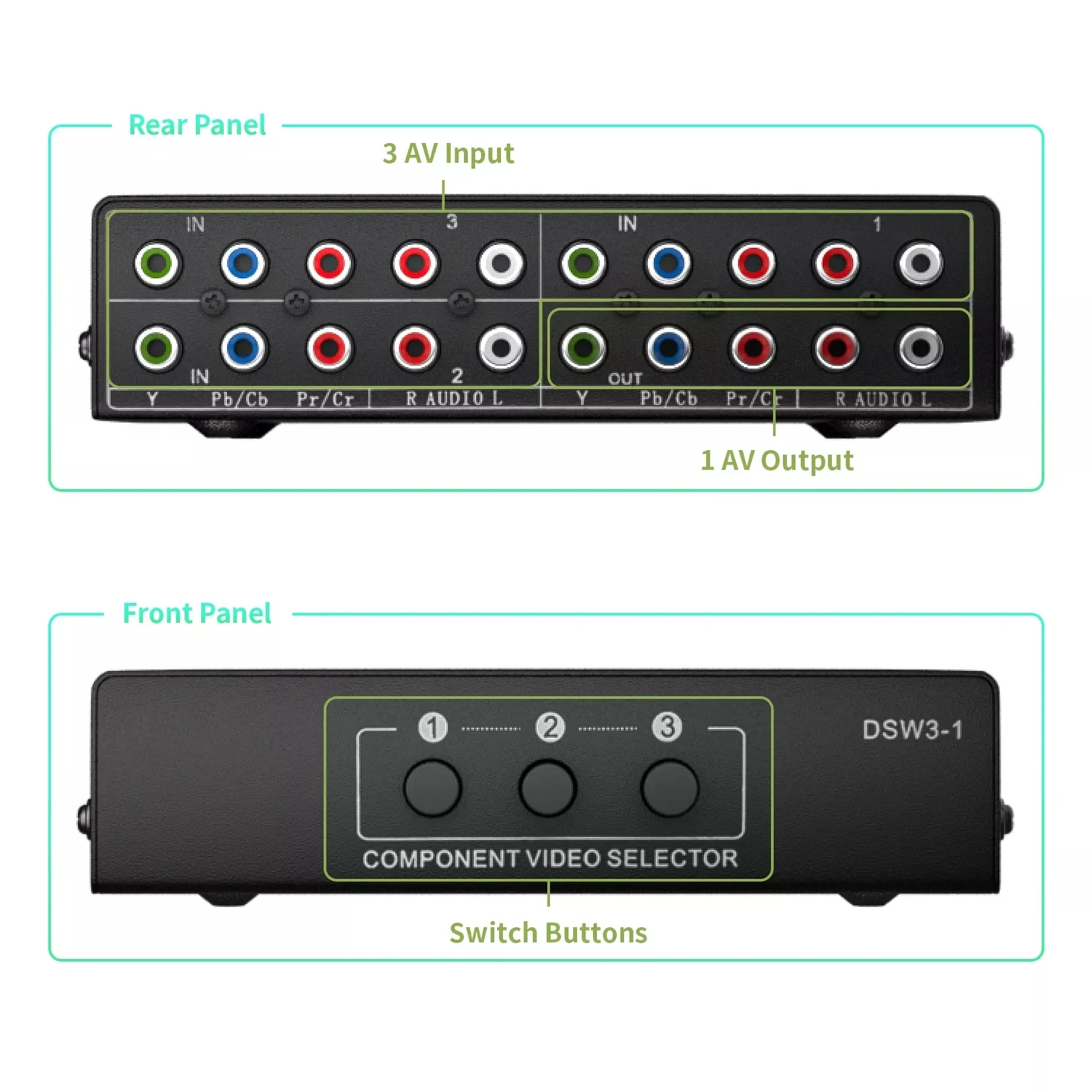 3-Way RGB مكون AV فيديو التبديل محدد 3 في 1 خارج 5 RCA L/R Ypbpr مكون الجلاد محول ل PS2 وي Xbox DVD TV