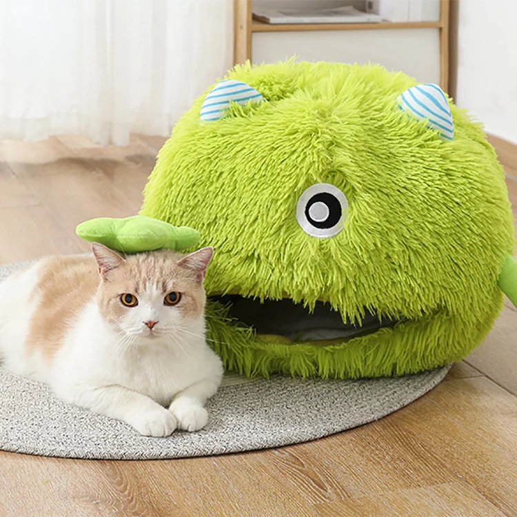 

Four Seasons Cute Monster Funny Soft Fluffy Cat Cave Bed Closed Package Pet Cat House Kitten Supplies