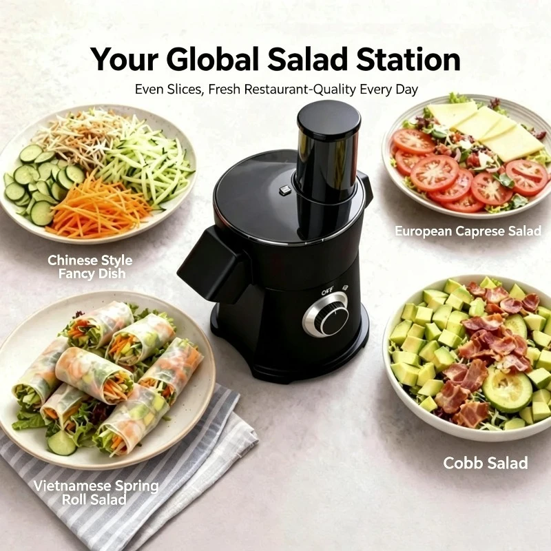 Multi-functional Electric Vegetable Cutter, Salad Making Machine for Cheese Grating, Slicing, Shredding and Grinding