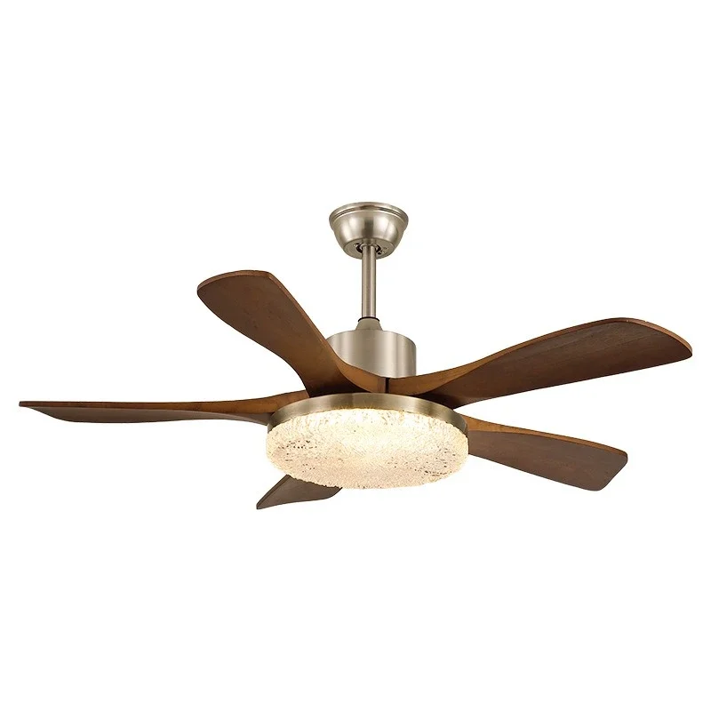 Medieval fan light light luxury high sense retro walnut color rice dining room living room ceiling fan