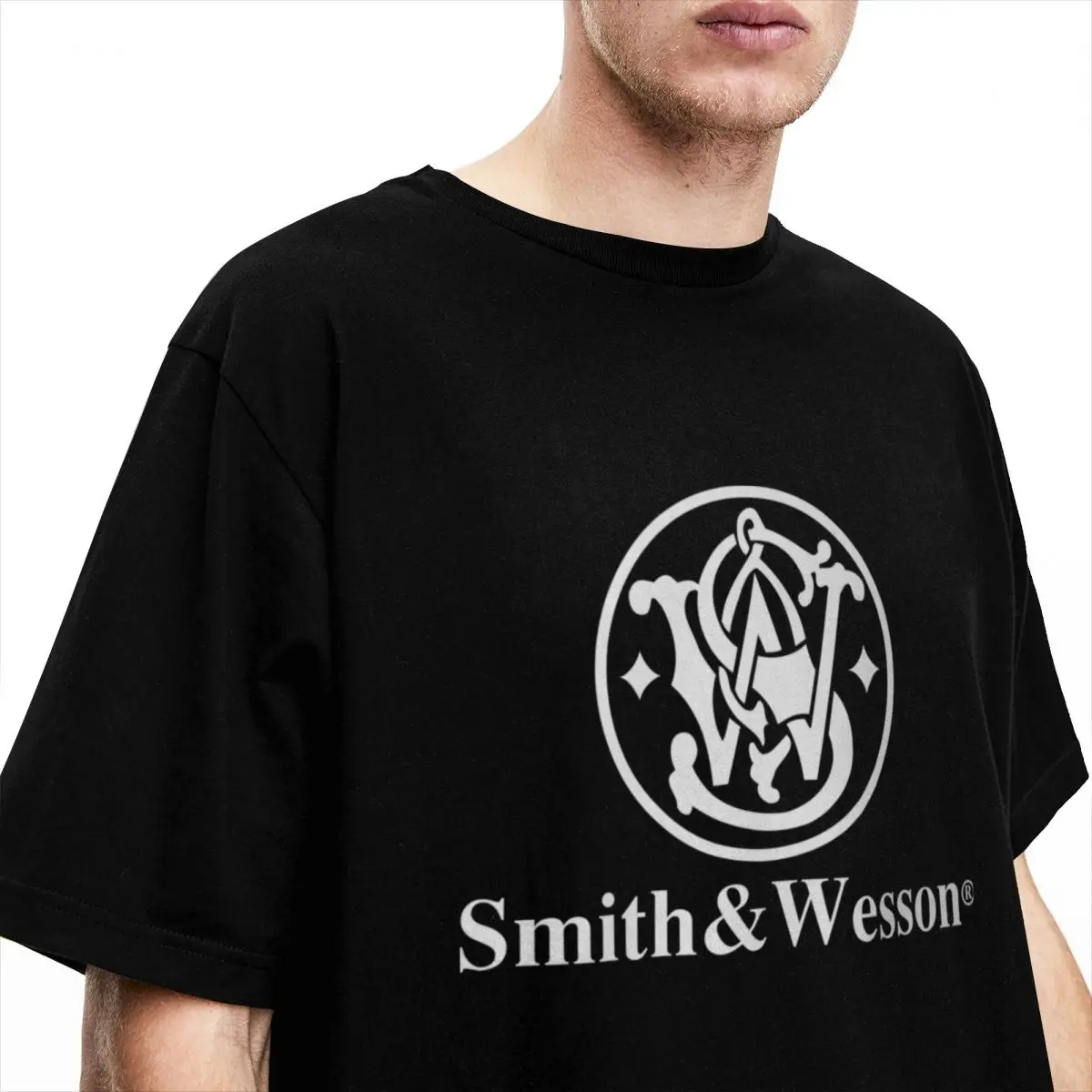 Smith Wessons Men T Shirt Novelty Tee Shirt Short Sleeve O Neck T-Shirts Pure Cotton Plus Size Tops