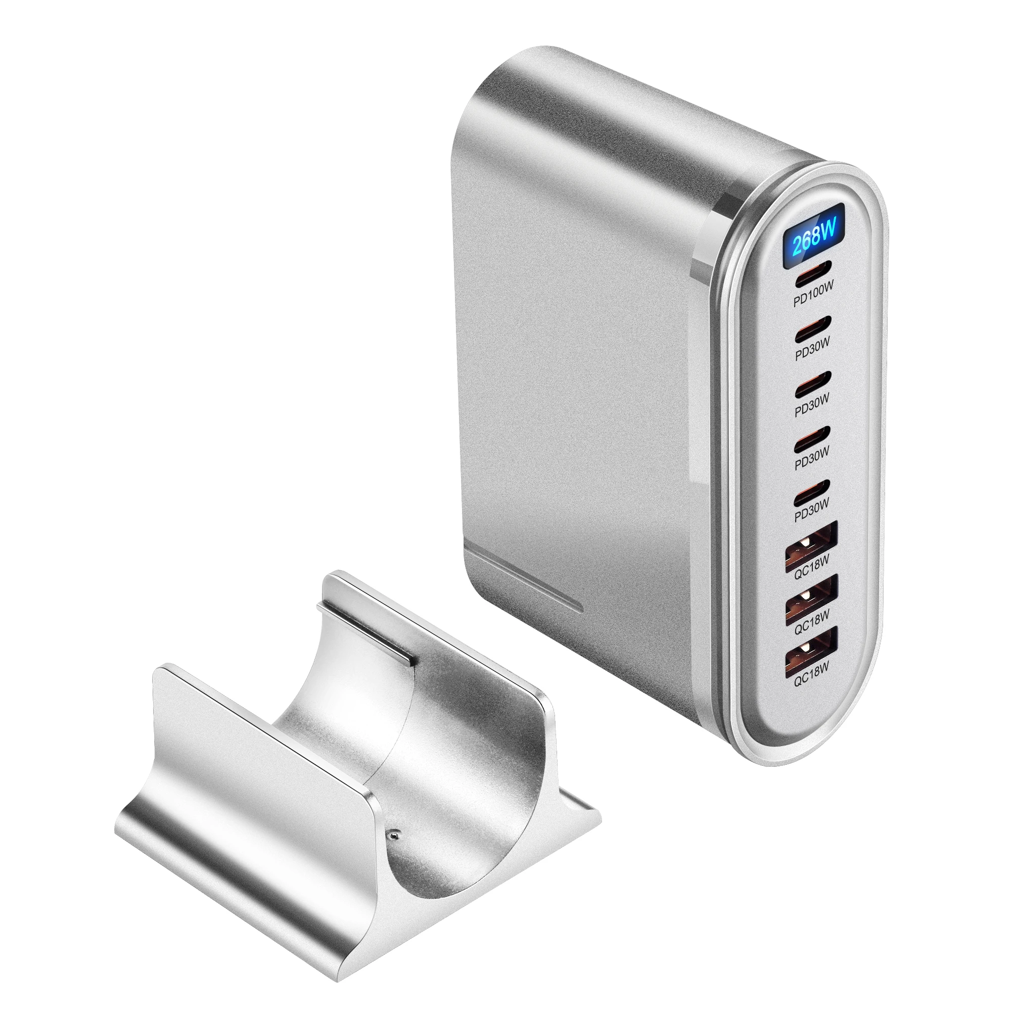 

New 268W Multi-Port Charger 8-Port Type-C USB Port Charger LED Display Fast Charger Home Office Travelling