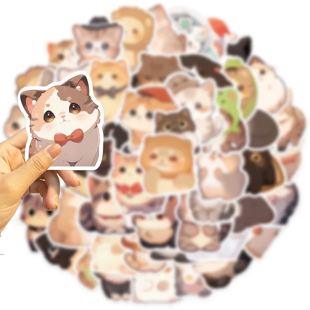 50Pcs Cartoon Round Eyed Cat Series Graffiti Stickers Suitable for Laptop Helmets Desktop Decoration DIY Stickers Toys