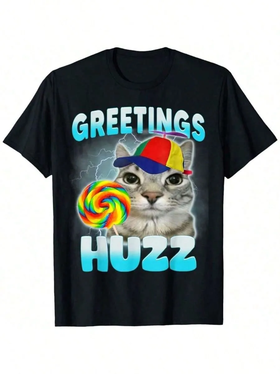 2026 New Meme Family Matching Oversized Unisex T Shirt Funny Cat Propeller Hat Lollipop Chest Graphic Tee Streetwear Cotton Top