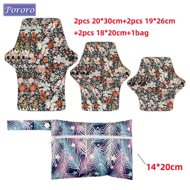 6pcs Cotton Menstrual Pads Monthly Reusable Gaskets Sanitary Pad Various Print Absorbent Waterproof Cloth Daily Pad for Women