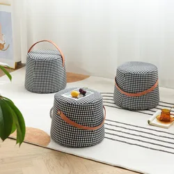 Portable Houndstooth Pouf Nordic Fabric Small Stool Hallway Ottoman Living Room Pedal Sofa Ottoman Creative Pouf Round Stool