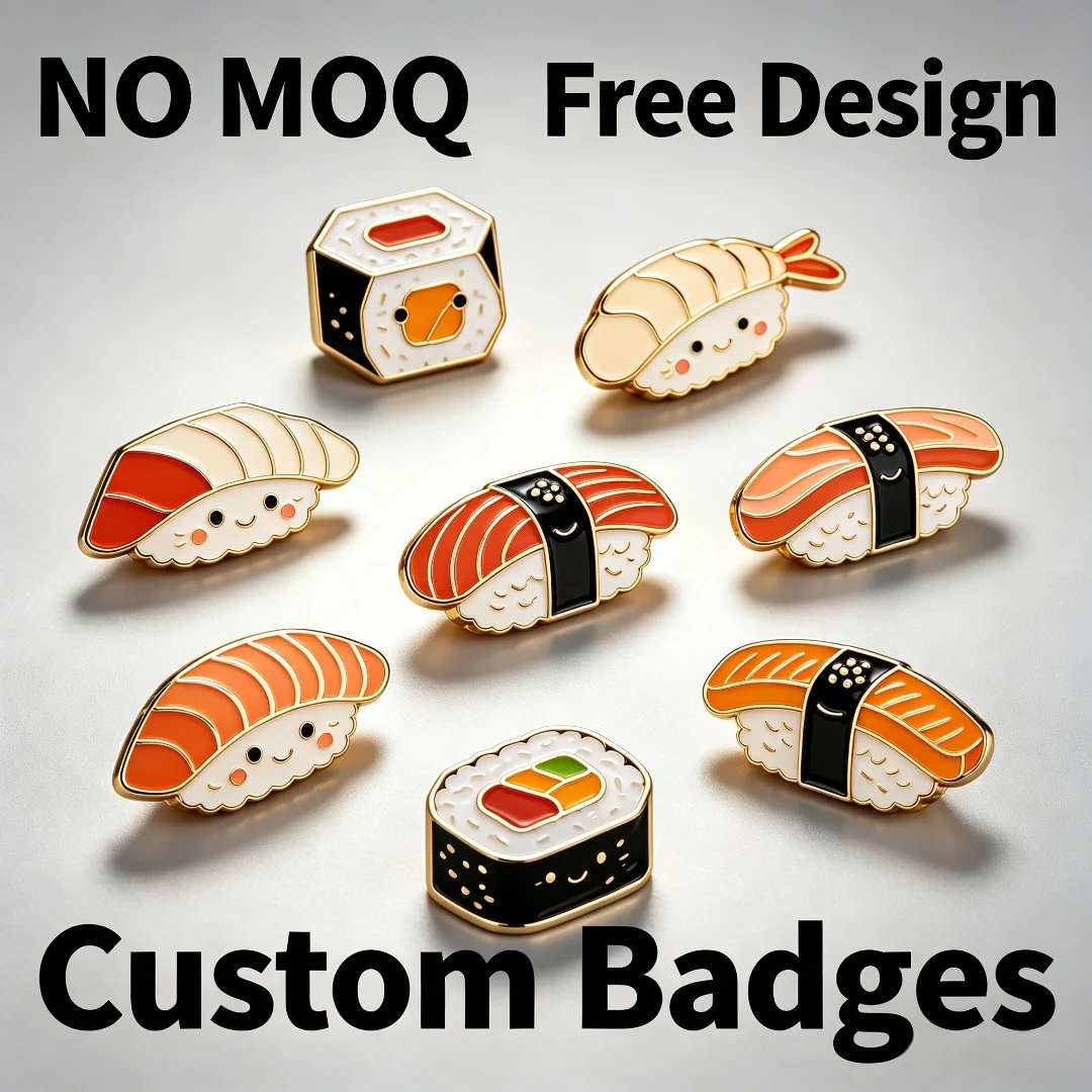 Custom Enamel Lapel Pin | Cute Japanese Sushi Food Metal Brooch Badge, Kawaii Anime Decor Pin for Backpack Clothes Gift