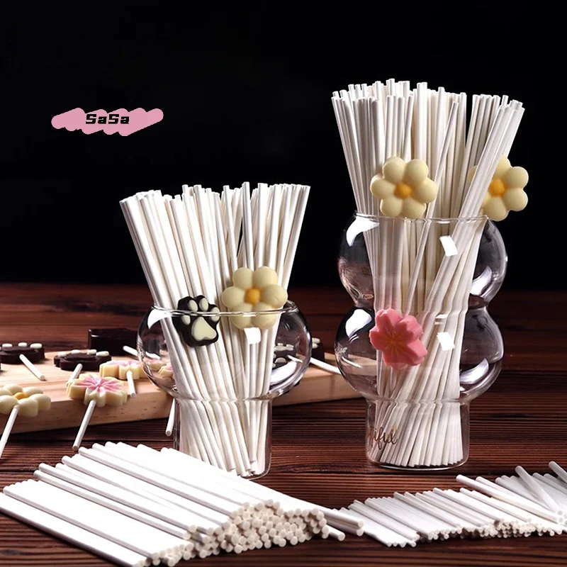 100 قطعة من أعواد المصاصة البلاستيكية البيضاء المجوفة للحفلات مصاصة الحلوى كعكة Po-p العصي صنع مصاصة السكر والشوكولاتة