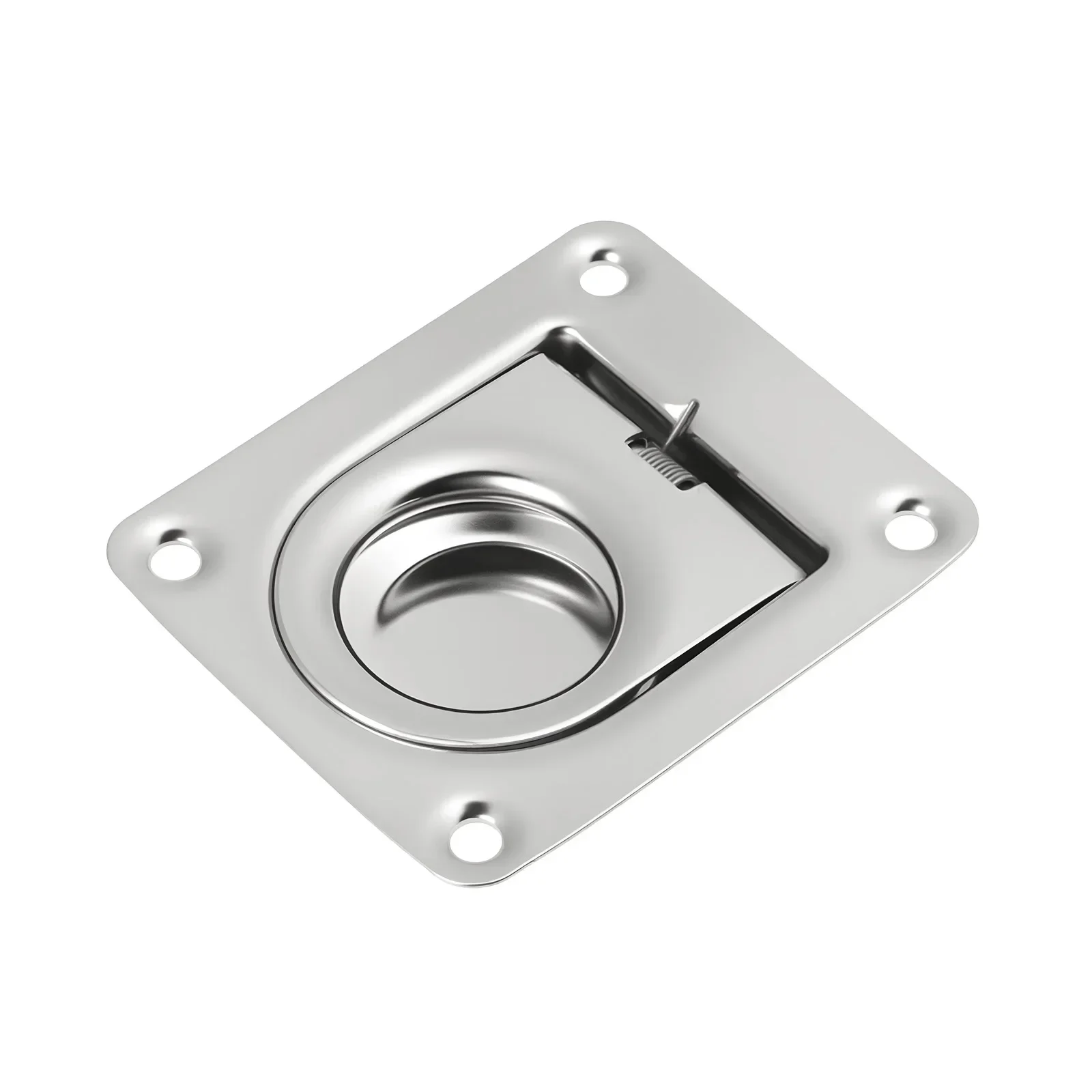 (4 Pcs) Stainless Steel Locking Pull Ring Handle for Marine Boat Yacht Flush Lift 65X55 mm