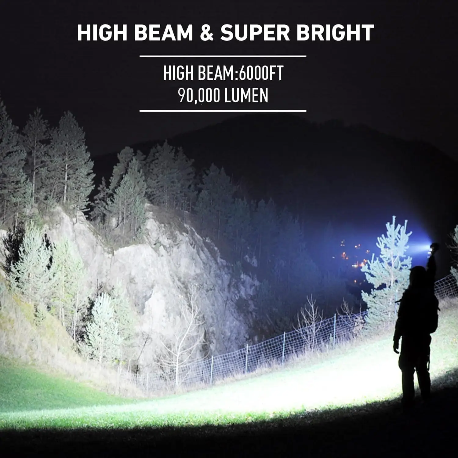 Rechargeable 90,000 Lumens LED Spotlight with COB Light & Tripod, Waterproof Outdoor Flashlight for Marine Boating Hunting