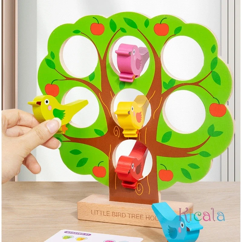 

Веселый домик на дереве для маленьких птиц, детские развивающие деревянные игрушки, интерактивный рабочий стол с распознаванием цвета для малышей