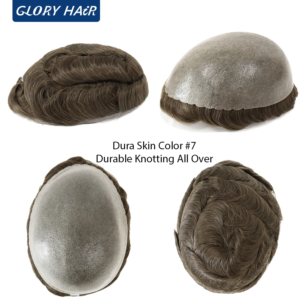 دائم مزدوجة معقود الرجال الشعر المستعار الاصطناعية 0.12-0.14 مللي متر بولي PU 5 "شعر مستعار بشري هندي رجل نظام استبدال الشعر قطع الشعر