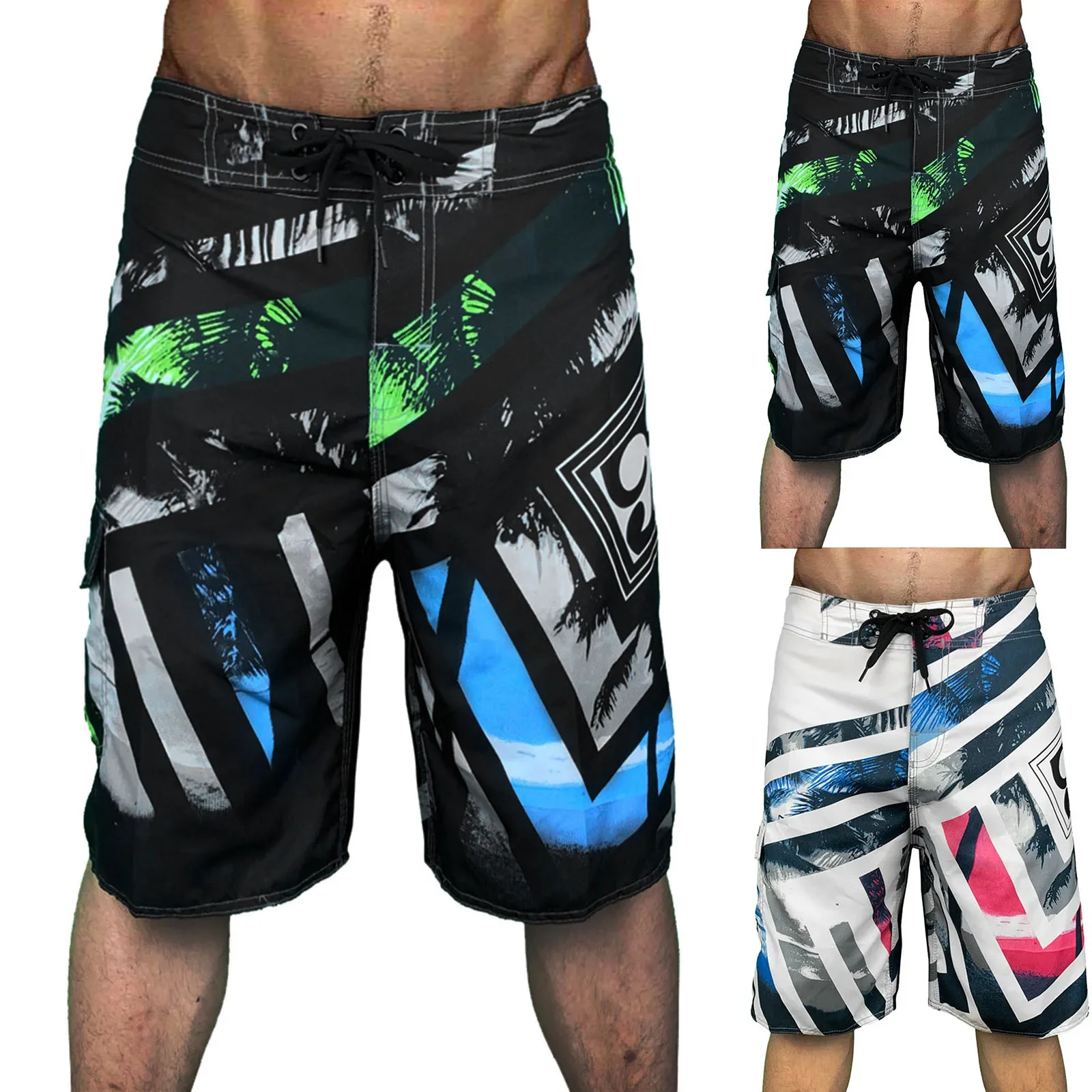 Casual pants summer loose print European and American surf beach pants men's quick dry big shorts sports pants swimming trunks