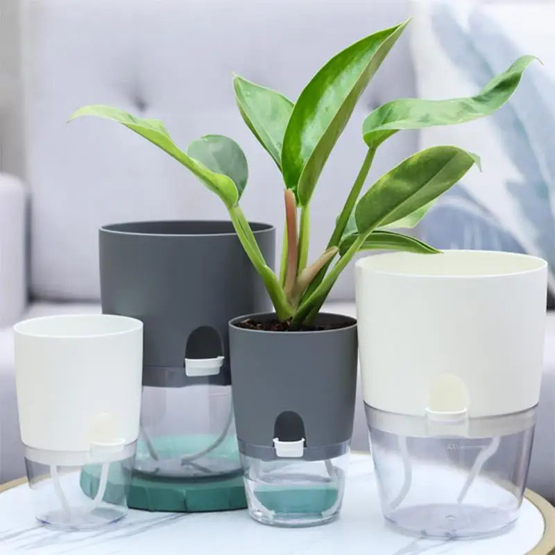 

Upgrade Water Filled Gardening Transparent Double-layer Plastic Cotton Rope Self Watering Flowerpot